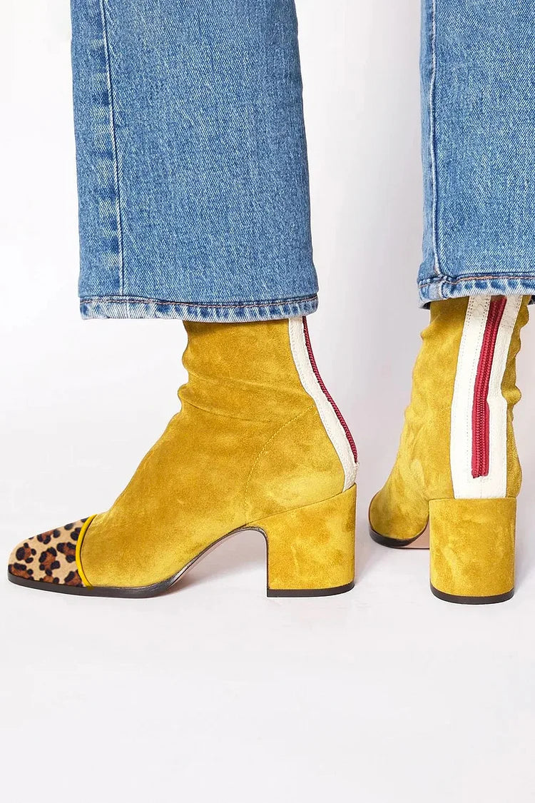 Valerie - Women's Colorblock Suede Ankle Boots with Leopard Toe