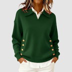 Venetia - Women's Polo Collar Knit Sweater with Gold Side Buttons