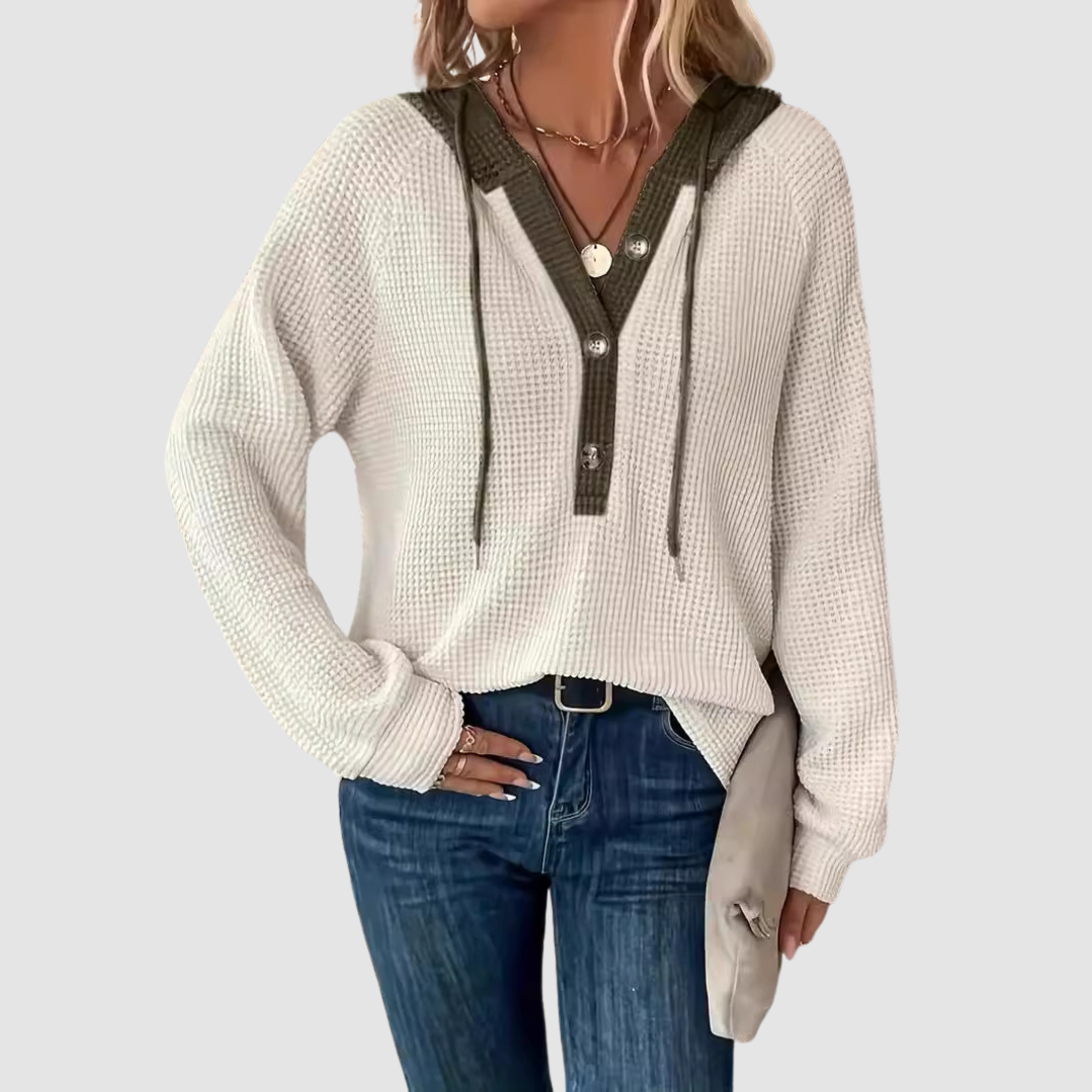 Vesper - Women's Textured Knit Hoodie with Drawstring