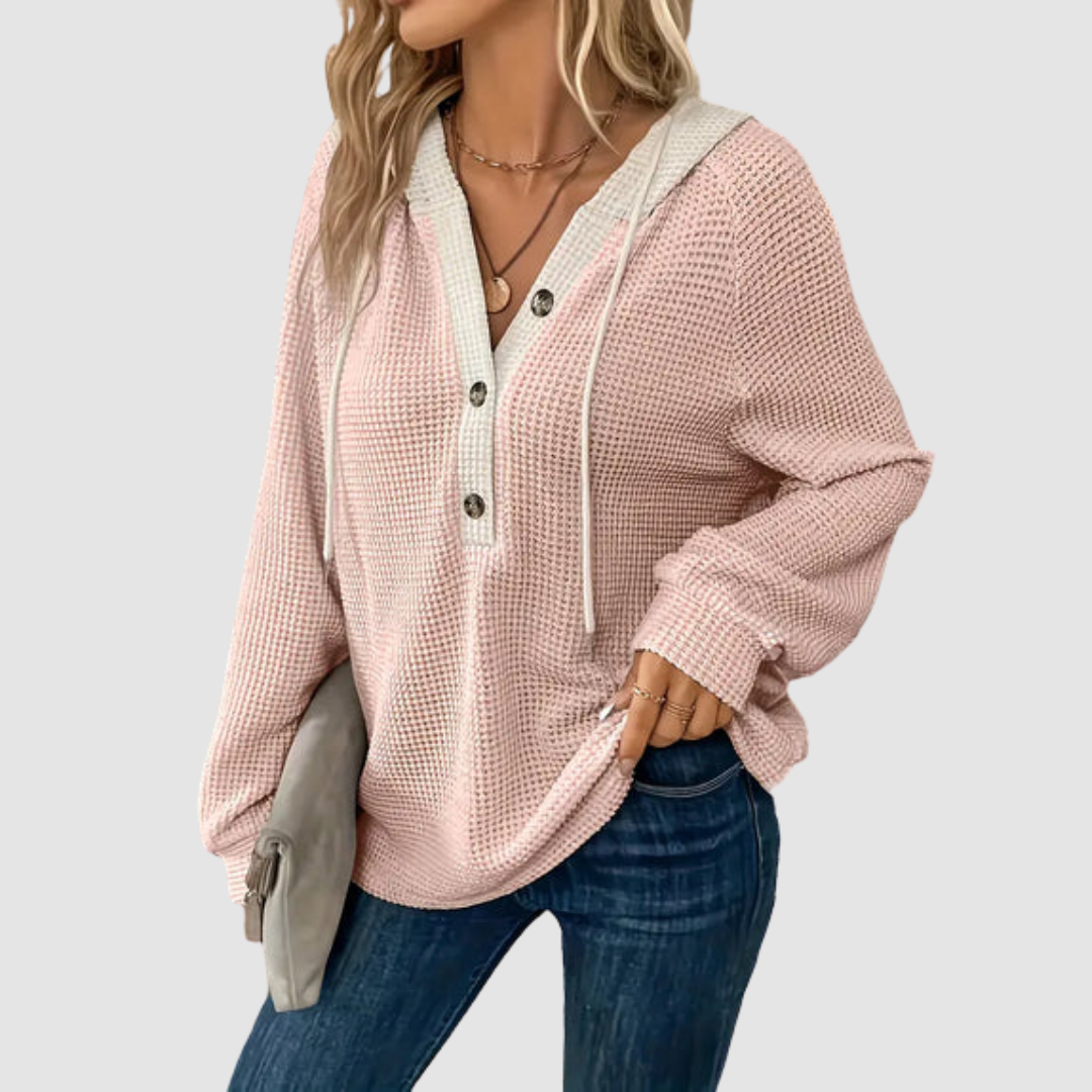 Vesper - Women's Textured Knit Hoodie with Drawstring