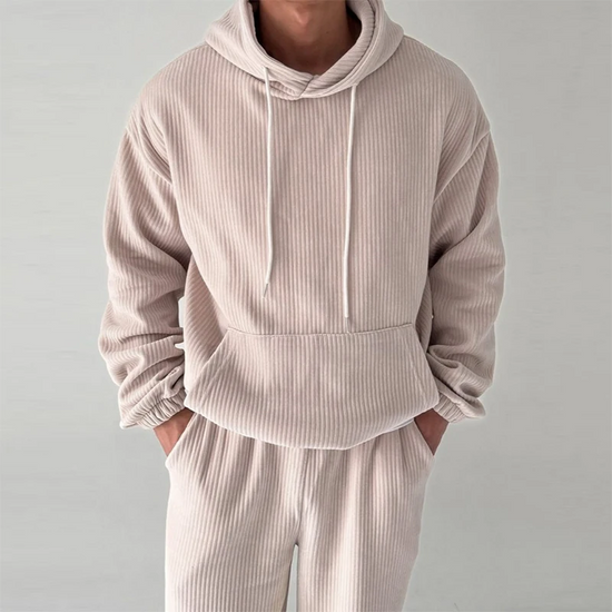 Victor - Men's Ribbed Relaxed-Fit Hoodie with Drawstring