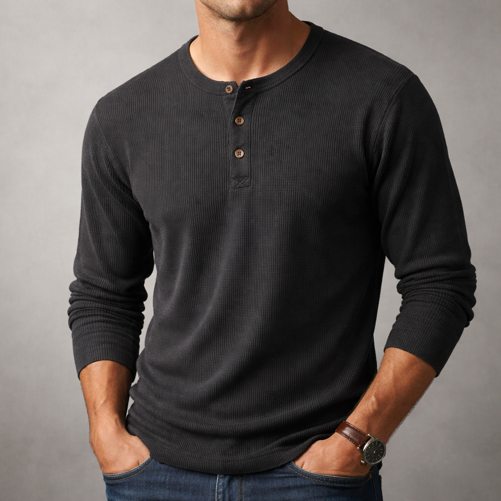 Vincent - Men's Ribbed Henley Long-Sleeve Shirt