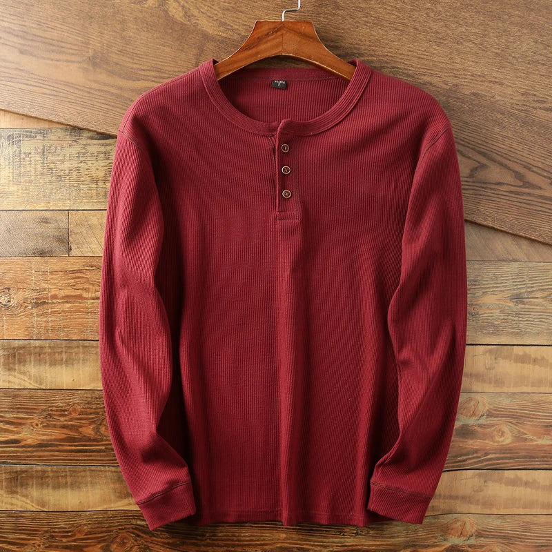 Vincent - Men's Ribbed Henley Long-Sleeve Shirt
