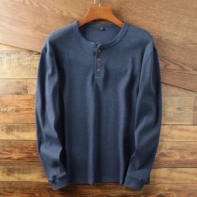 Vincent - Men's Ribbed Henley Long-Sleeve Shirt