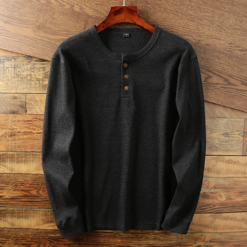 Vincent - Men's Ribbed Henley Long-Sleeve Shirt