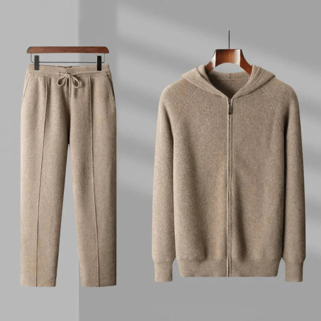 Walker - Men's Ribbed Wool Hoodie & Drawstring Trousers Set