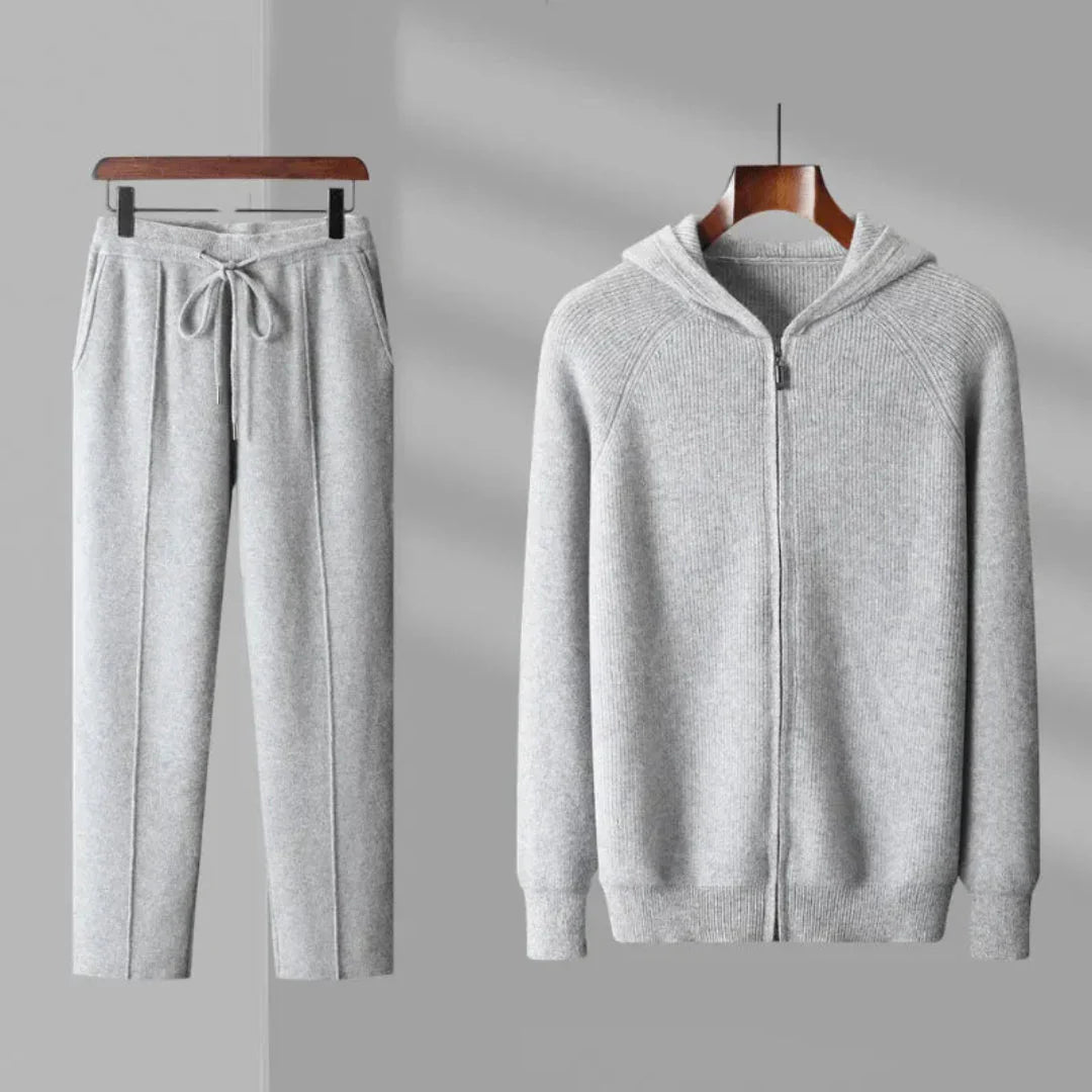 Walker - Men's Ribbed Wool Hoodie & Drawstring Trousers Set
