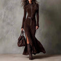 Wilhelmina - Women's Stand Collar Belted Maxi Dress 1