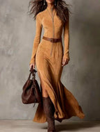 Wilhelmina - Women's Stand Collar Belted Maxi Dress 3
