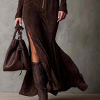 Wilhelmina - Women's Stand Collar Belted Maxi Dress 6