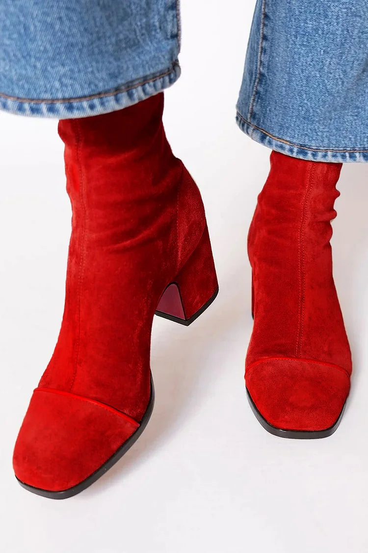 Yara - Women's Square-Toe Suede Ankle Boots with Block Heel